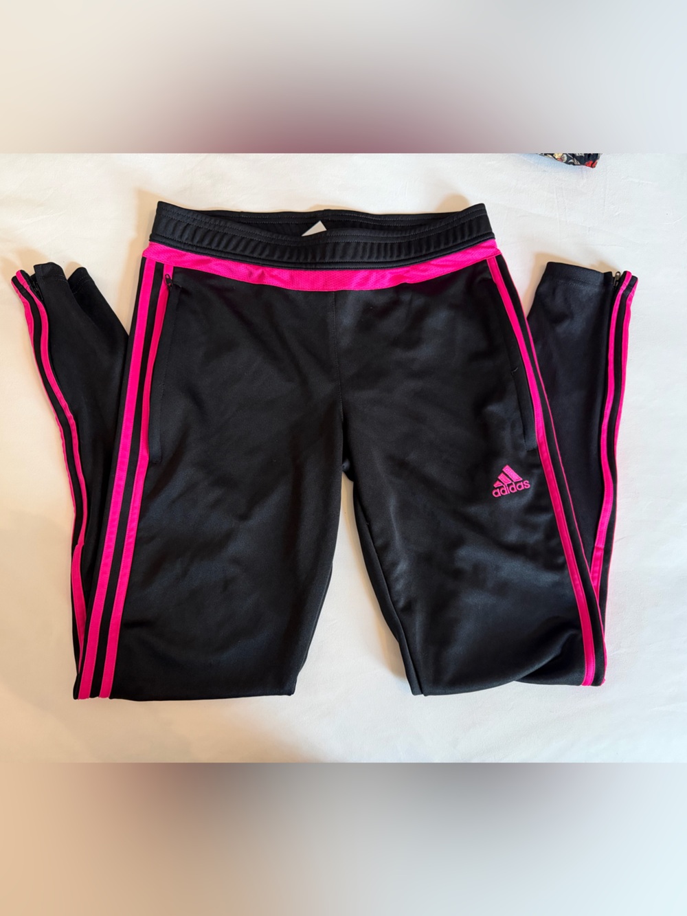 Adidas Womens Climacool Track Pants Black Hot Pink Stripes Ankle Zips S